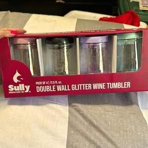 Double Wall Glitter Wine Tumbler 4 Pack Set Sully Innovations New